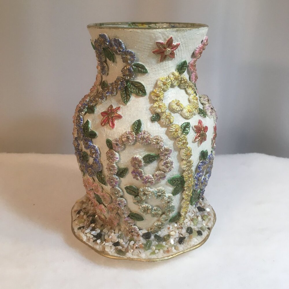 VASE - Sculptured Florals on Glass